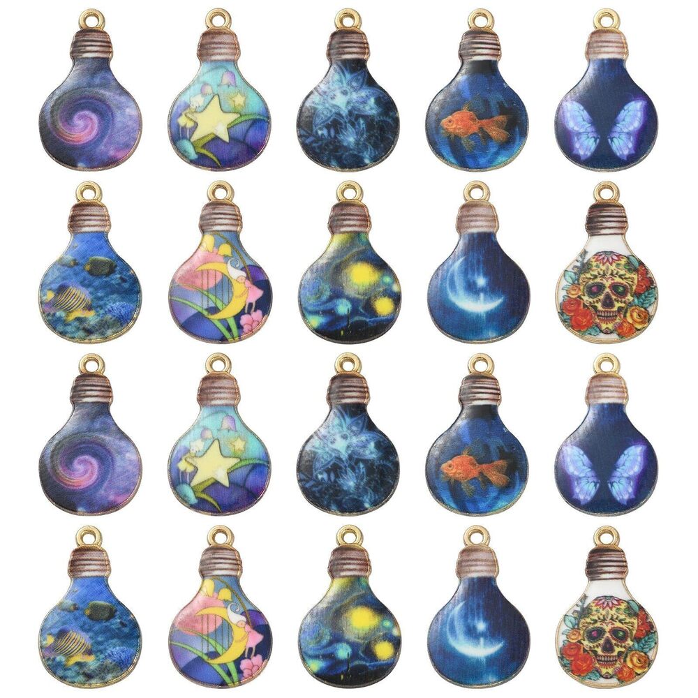 1365 30 Pcs 10 Styles Printed Mini Light Bulb Cosmic Celestial Crescent